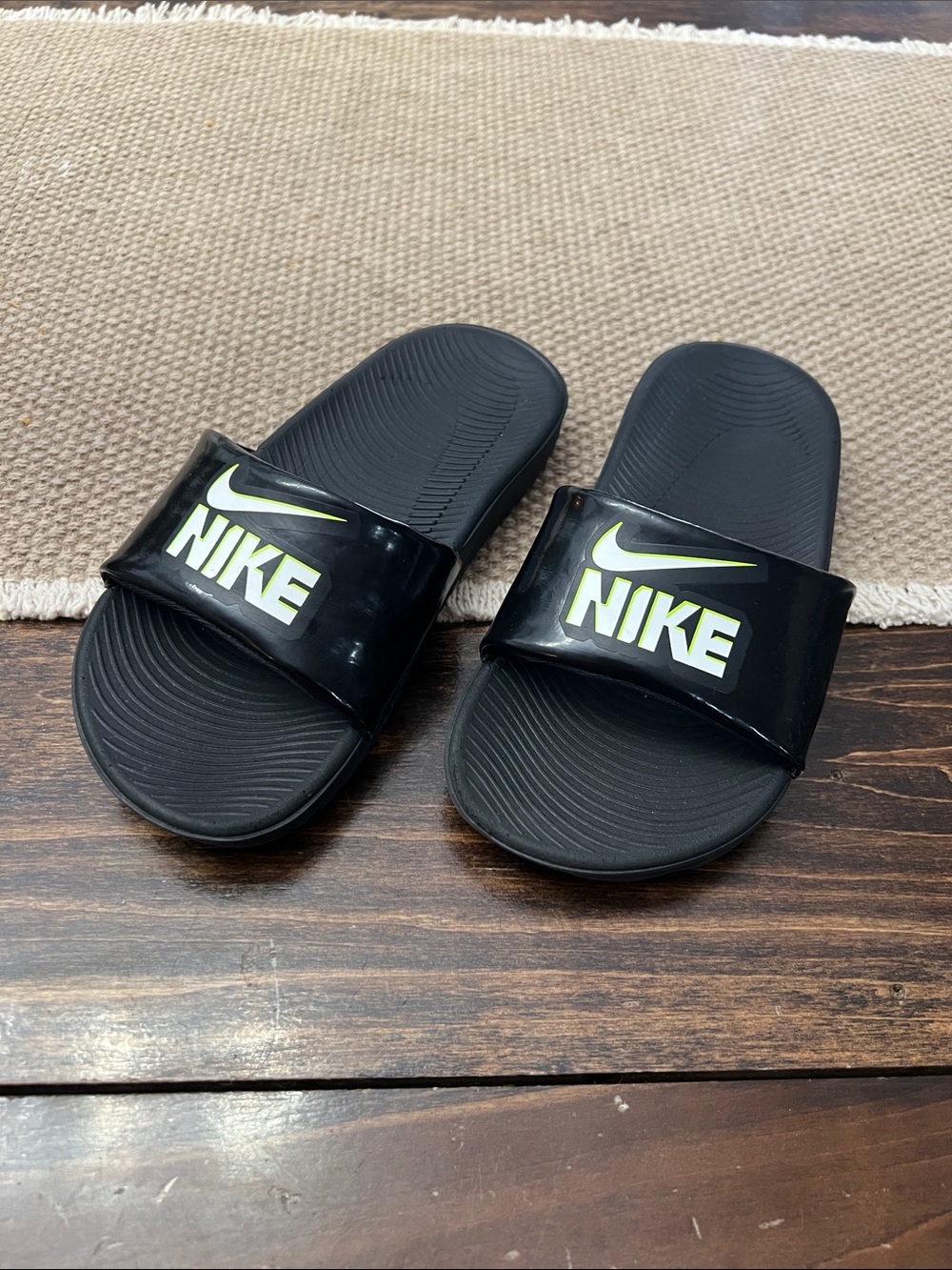 Nike Black Slides with Neon Lime Logo